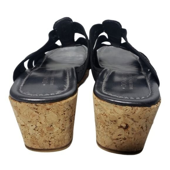 Donald J. Pliner Black Elastic Cork Wedge Sandals Size 10 Womens Platform Slides - Picture 7 of 9